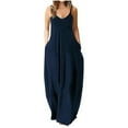 thumbnail image 1 of Robes d'Été pour Femmes Décontractées Grande Taille Uni Col Bretelles Gilet Ligne A Longue Robe Maxi avec Poche, 1 of 3