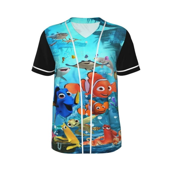 Mens Finding Ne-m Baseball Shirt Graphic Tshirt V Neck Jersey Button Down Short Sleeve Tops