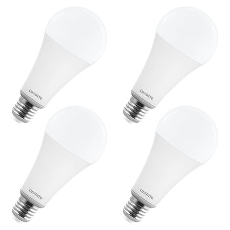 LUXRITE A23 LED Light Bulb, E26 Base, 33W, 4000LM, Dimmable, 3500K Natural White, 240 Beam, CRI80 120V UL Listed 4 Pack