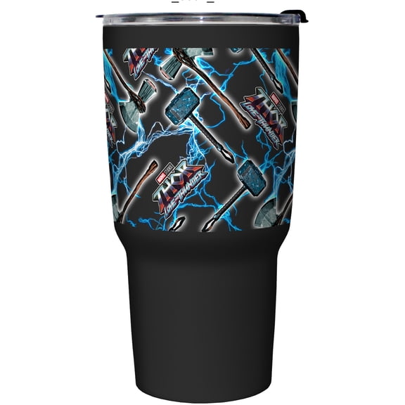 Marvel: Thor: Love and Thunder Electric Mjolnir and Stormbreaker Stainless Steel Tumbler w/Lid Black 27 oz.