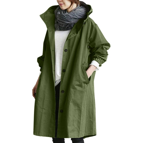 DuoJiaJ Loose Comfortable Hooded Coat Outwear Womens Elegant Windbreaker Wild Winter Women's Coat Womens Jacket Green L