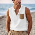 thumbnail image 2 of Wlynlyn Mens Tank Tops Summer Cotton Linen Casual V Neck Color Block Trendy Beach Vacation Sleeveless Shirts, 2 of 8