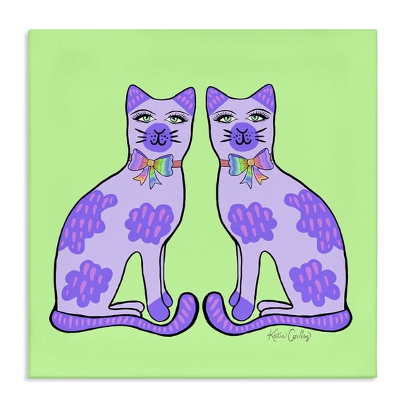 Stupell Industries Eclectic Purple Cats on Green Canvas Art, 17 x 17, by Katie Conley