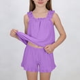 thumbnail image 5 of Girls Casual Cotton Lounge Sets Summer Ruffle Tank Tops Loose Fit Elastic Waist Shorts Kids Vacation Comfy Solid Color Outfits, 5 of 6
