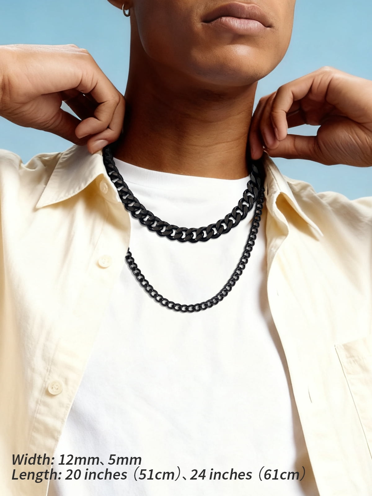 FindChic Black Chain Necklace for Men Stainless Steel Hip Hop Cuban Link Chains Birthday Graduation Fathers Day Jewelry Gifts Him Boyfriend Husband Adults Male Son Age Ideas, 12mm/18inch
