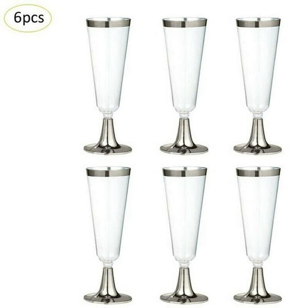 6Pcs Stemless Plastic Champagne Flutes - 5 Oz Gold Clear Champagne Glasses |Shatterproof ...