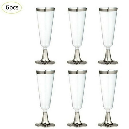 

Lovebay Plastic Champagne Flutes Disposable - Silver Glitter with a Silver Rim - 6PCS 5 Oz Premium Toasting Flutes Elegant Stylish Glasses Perfect for Weddings Anniversaries and Catered Events