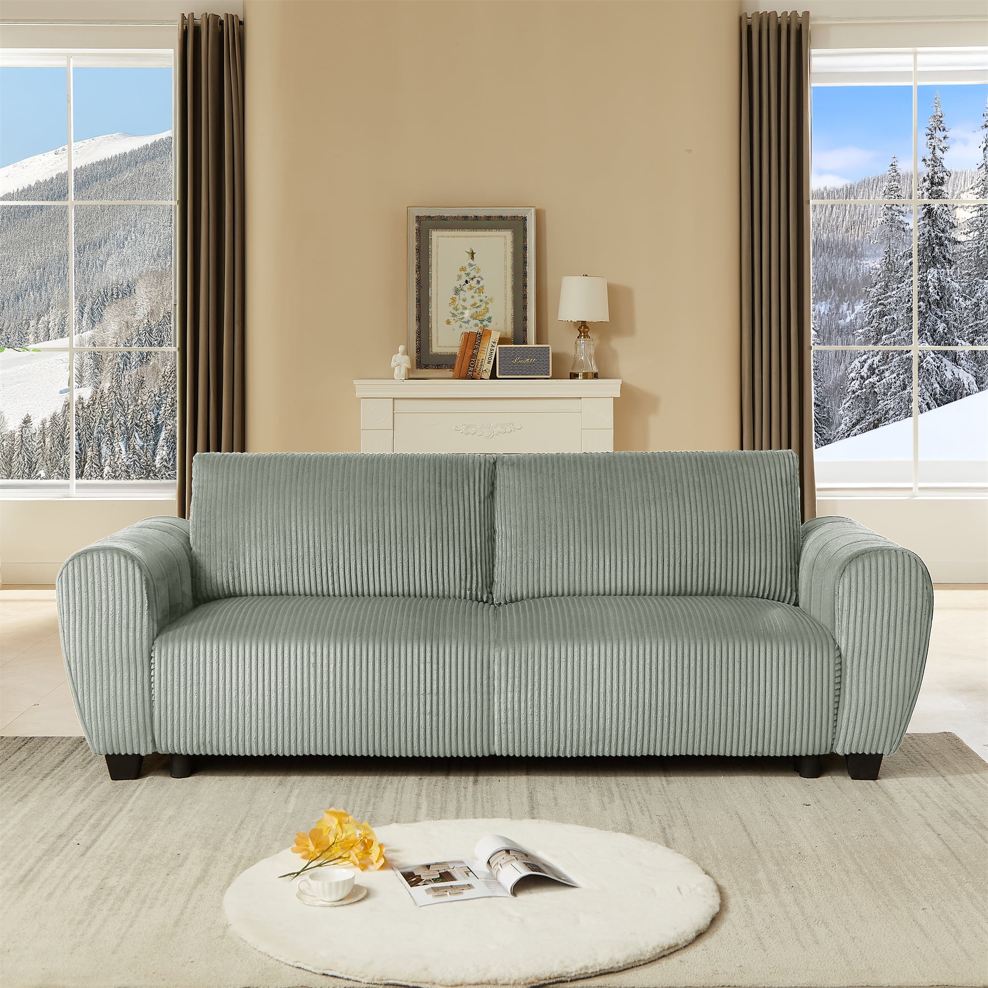 Aukfa 92" Oversized Storage Futon Convertible Sleeper Sofa, Corduroy, 2 Pillows, Light Gray