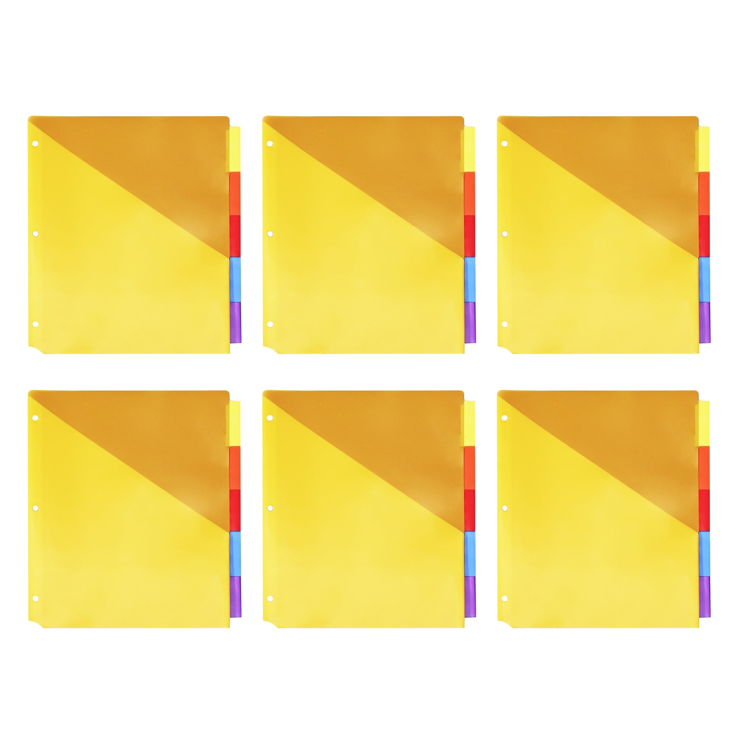 Pen+Gear Vibrant Color 5-Tab Insertable Dividers with Pockets, 6 Pack, Model 90159