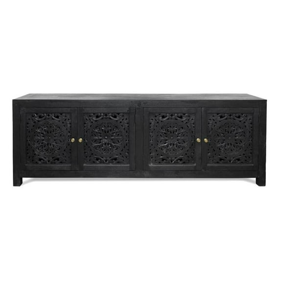 Carter Weatherly 4-Door Solid Wood Media Cabinet in Charcoal Grey Finish