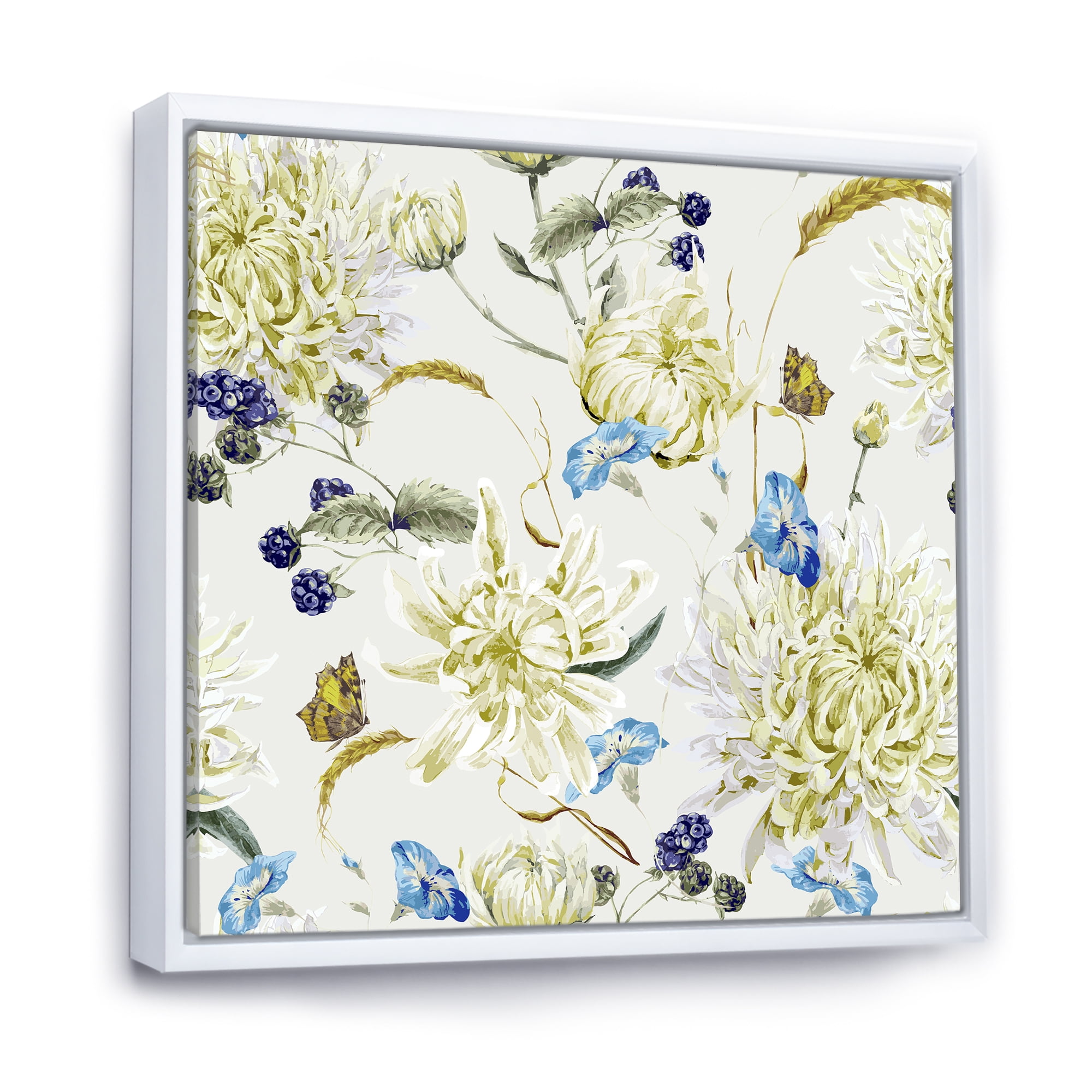 Designart 'Ancient Yellow Chrysanthemus II' Traditional Framed Canvas Wall Art Print