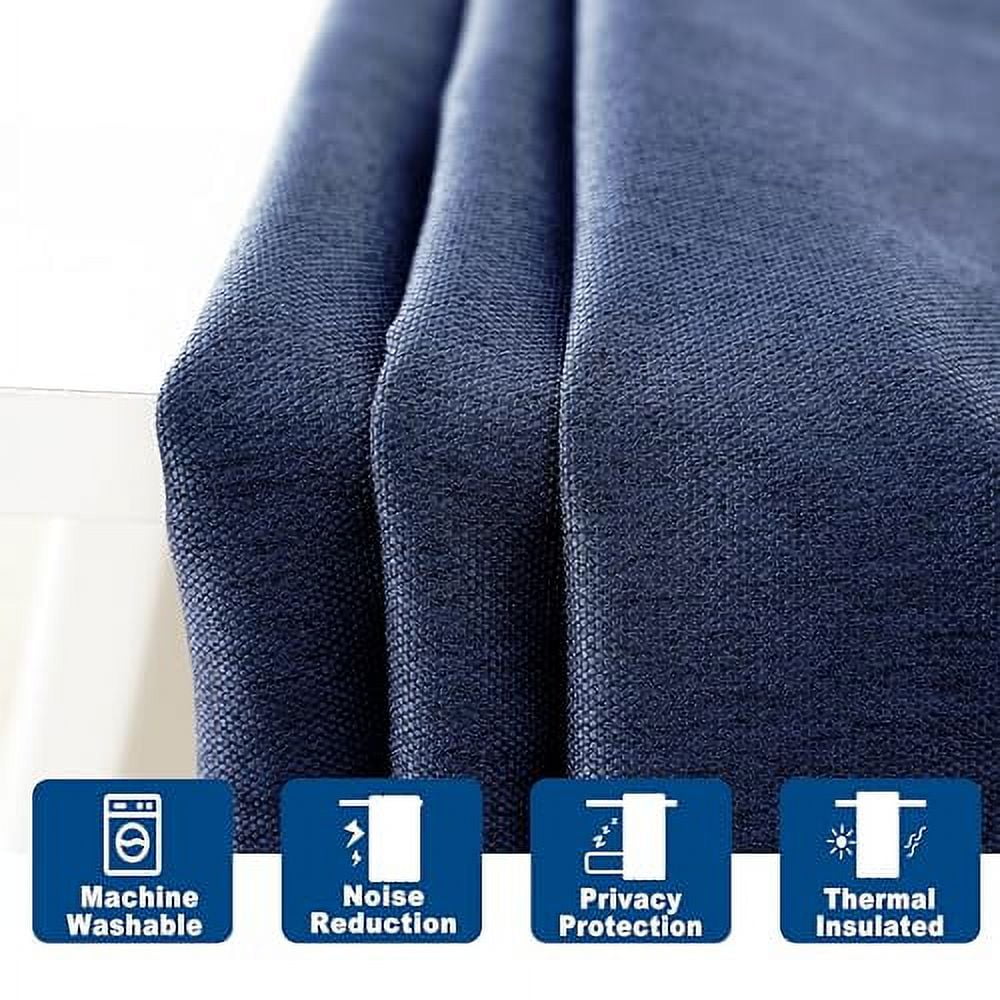 DriftAway Pinch Pleat Blackout Curtains 96 Inches Long Linen Curtains 2 Panels Set Faux Linen Textured Curtains for Bedroom Living Room Thermal Insulated Privacy Back Tab Window Drapes 52x96 Navy