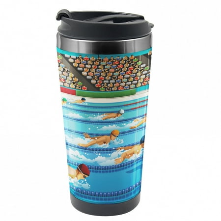 

Olympics Travel Mug Olympics Swimming Race Steel Thermal Cup 16 oz by Ambesonne