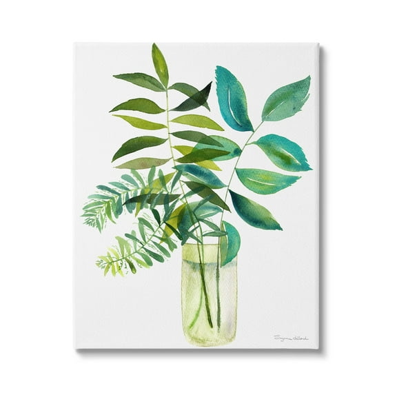 Stupell Industries Simple Green Leaf Sprigs Vase Botanical & Floral Painting Gallery Wrapped Canvas Print Wall Art