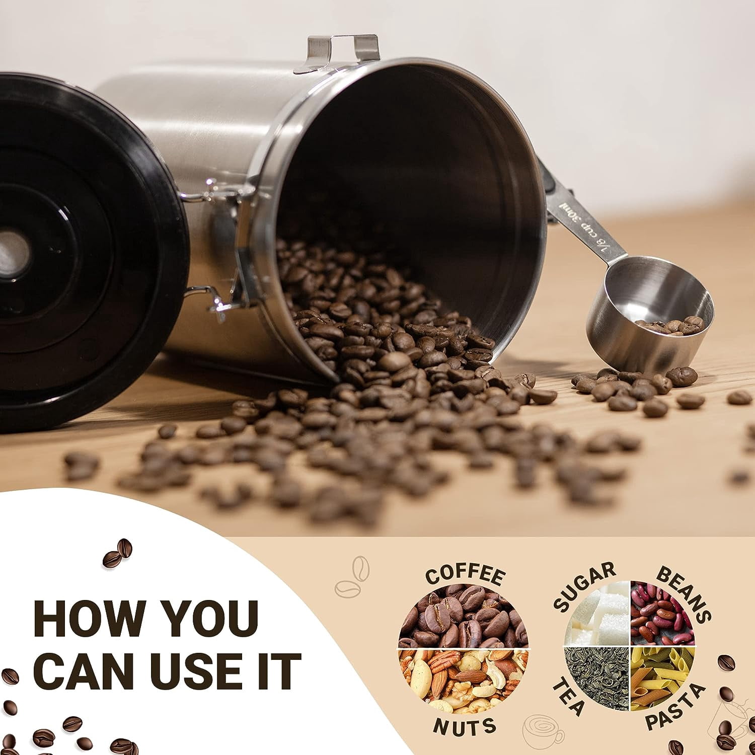 Stainless Steel Coffee Canister   Airtight Kitchen Food Storage Container with