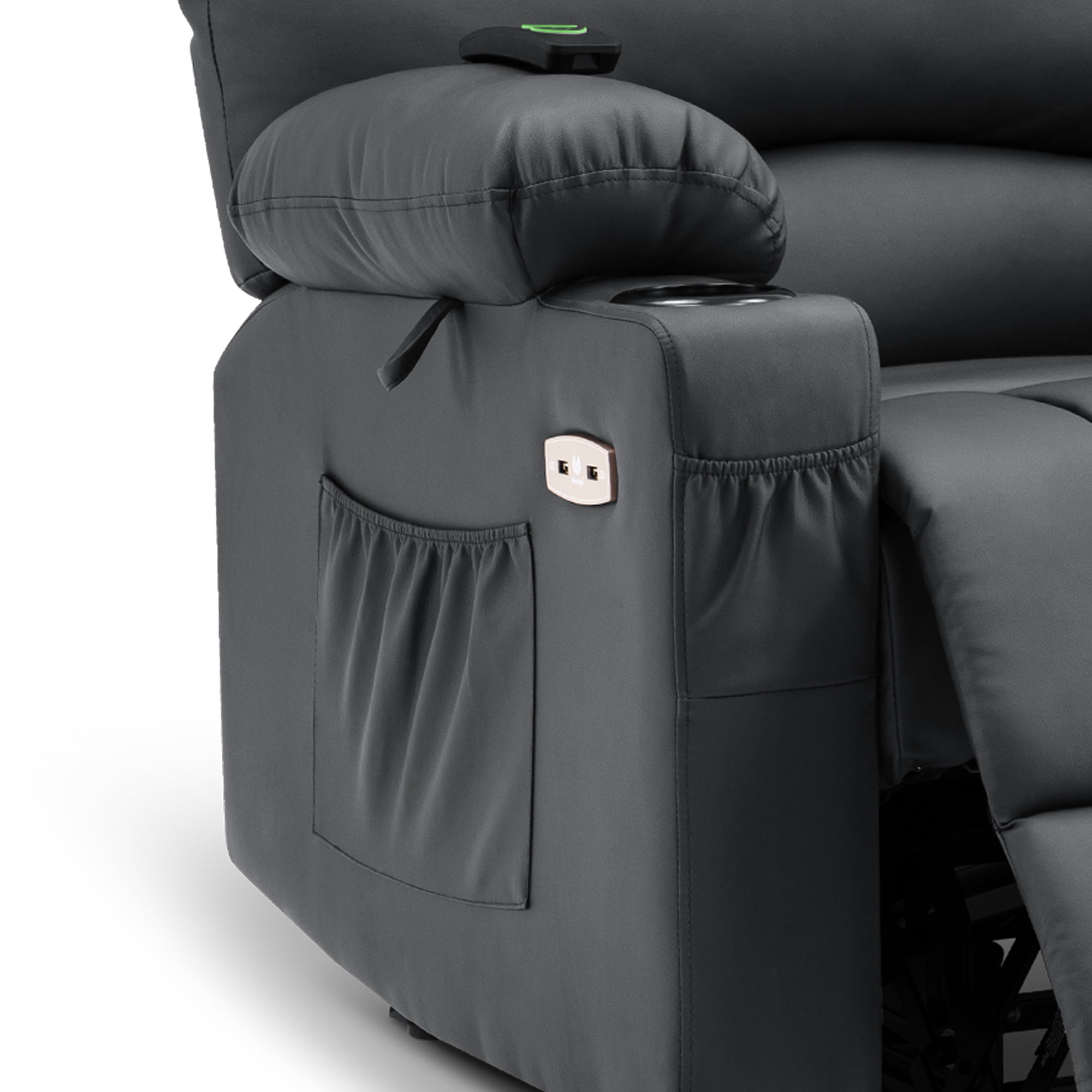MCombo Power Lift Recliner Chair with Massage Heat, Extended Footrest, Faux Leather(Medium-Regular, Black)