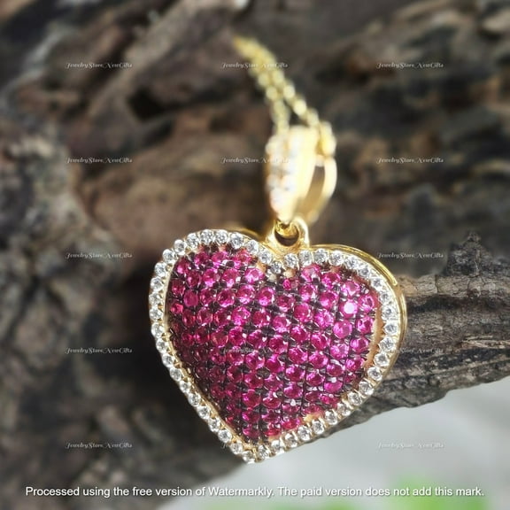 2.00Ct Round Cut Lab-Created Ruby Heart Pendant Necklace | 14K Yellow Gold Plated Sterling Silver | 18" Free Chain | Romantic Jewelry Gift for Her