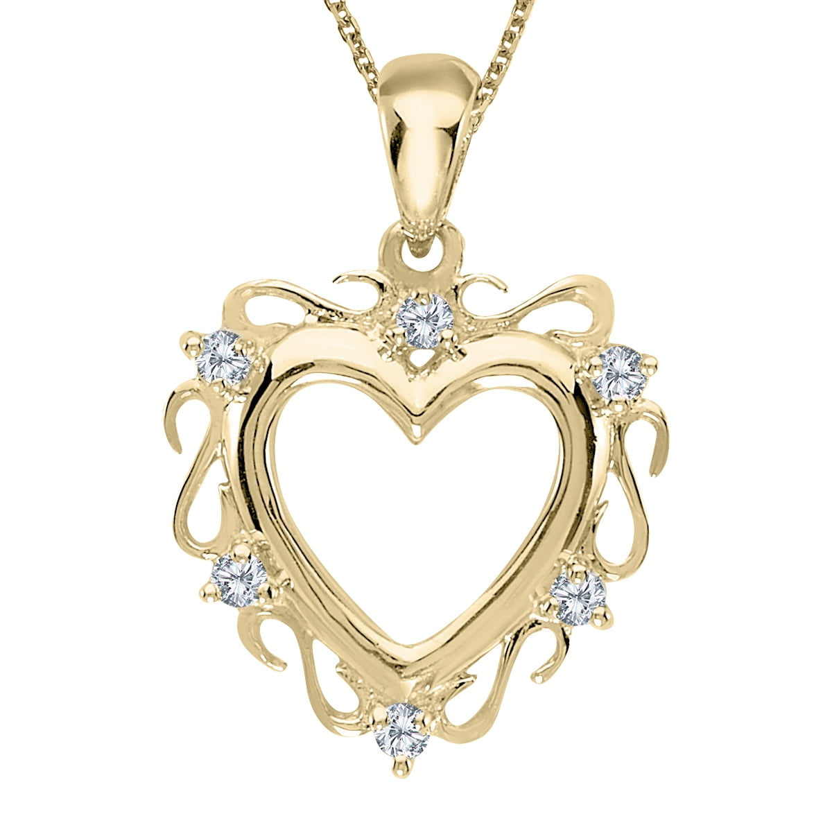 14K Yellow Gold Diamond Heart Pendant with 18" Chain by