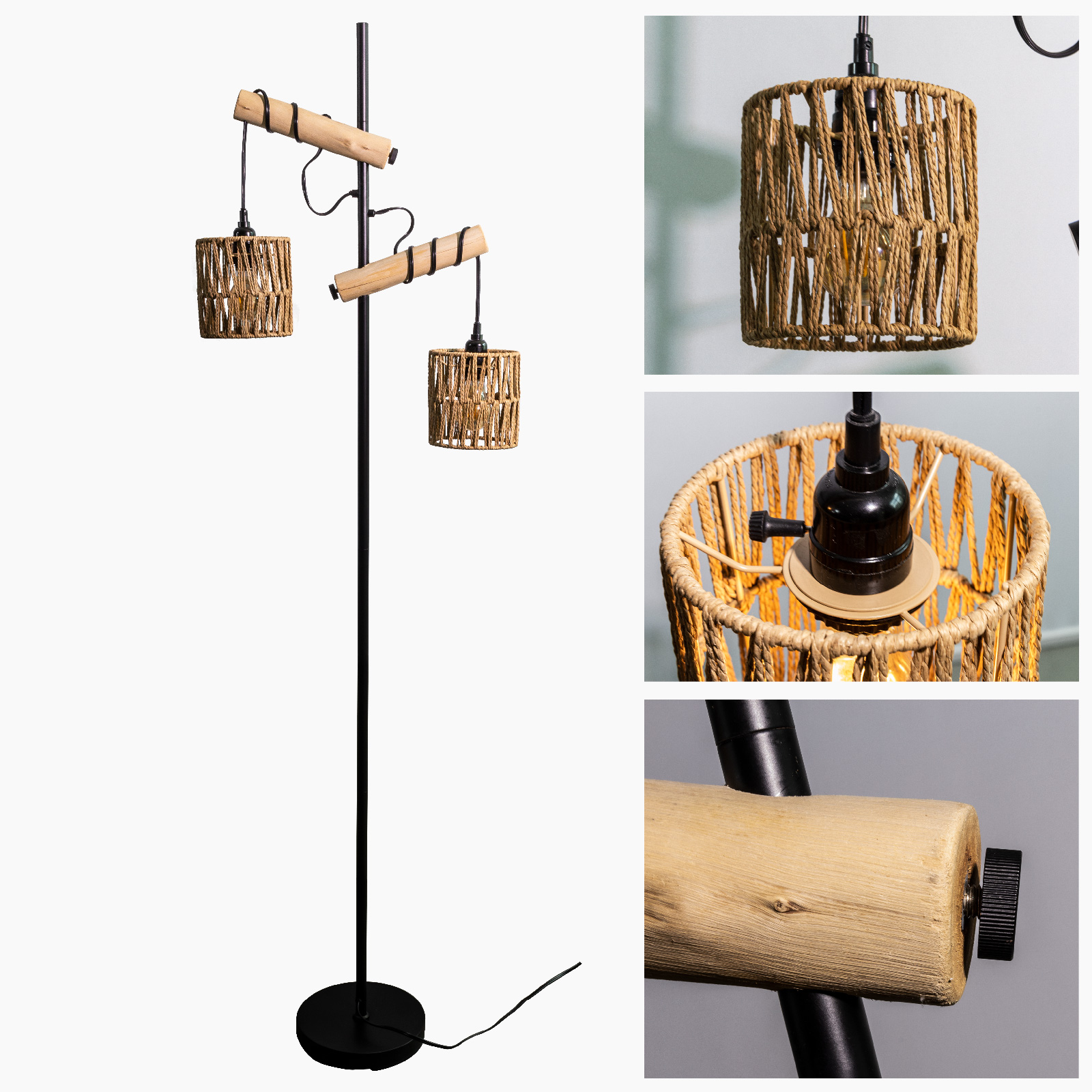 Beige Lampshades Set of 2, Hollow-Carved Design Lamp shades boho, Woven Rattan for Table Lamp, Floor Lamp, Pendant Light