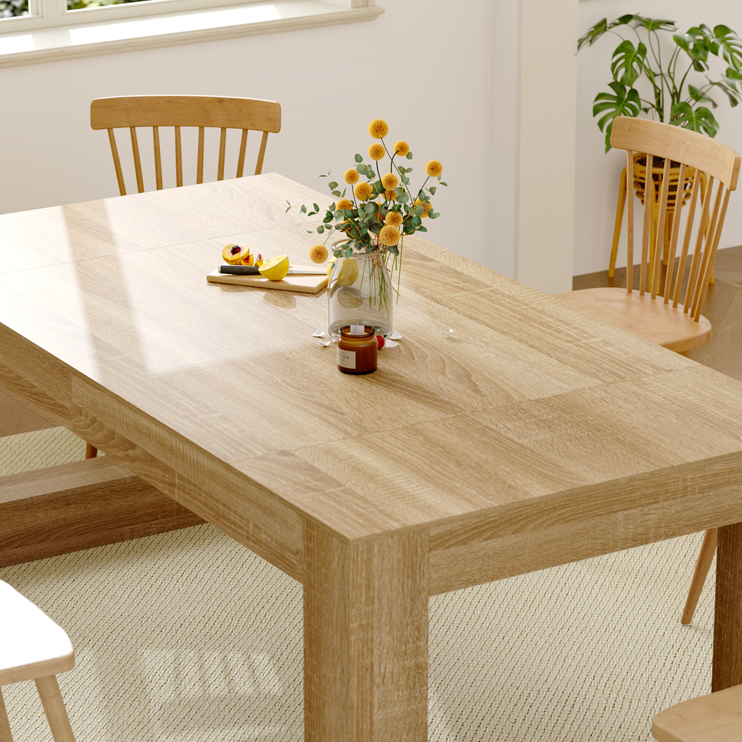 Oxylife 78.7" W Wooden Dining Table for 6-8 People, Versatile Modern Rectangular Dinner Table for Dining Room Kitchen, Brown