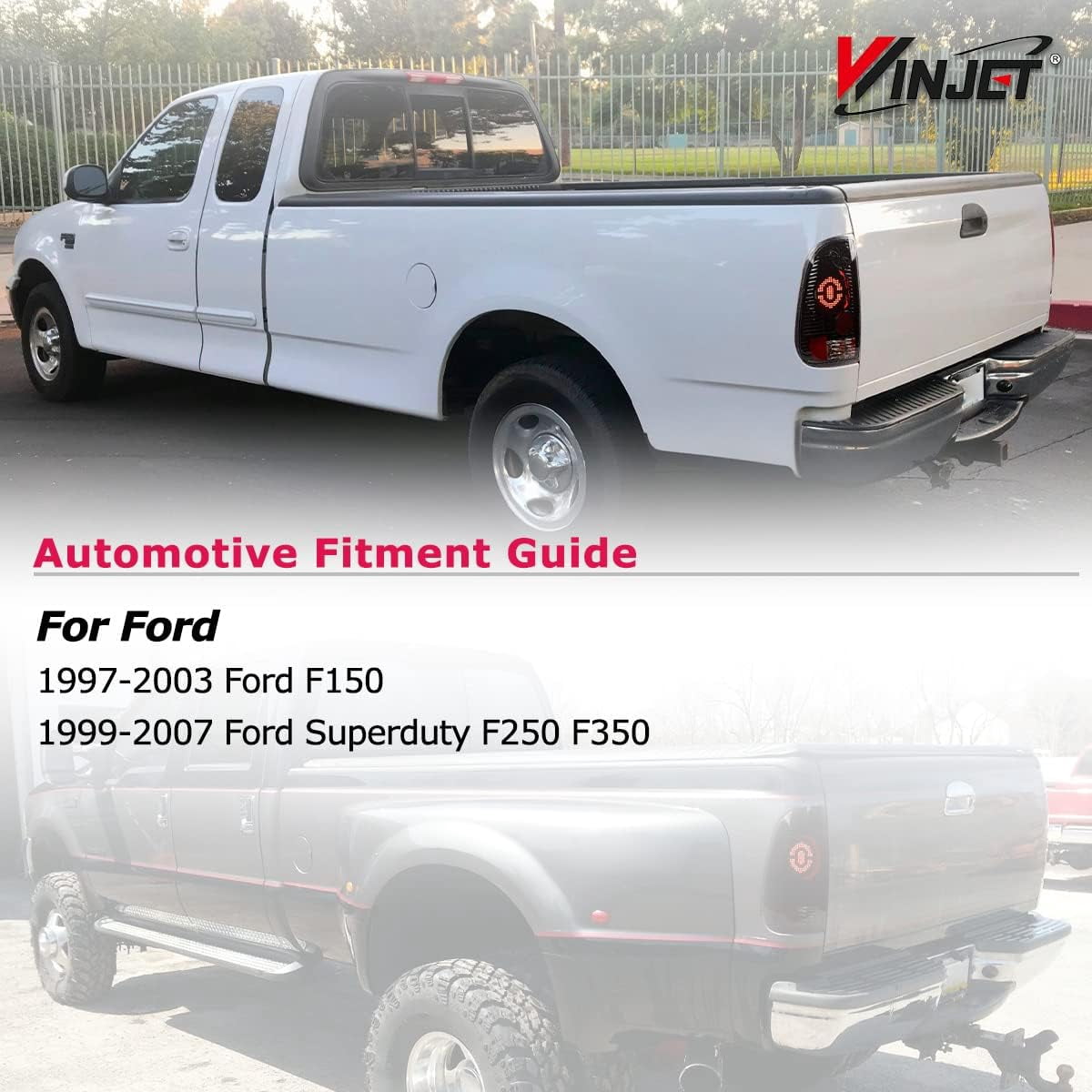 Winjet LED Tail Lights Fit For 1997-2003 Ford F150 & 1999-2007 Ford F250/F350/F450/F550 Super Duty Taillight Assembly w/LED Turn Signal/Running/Brake Light (Black Housing Clear Lens)