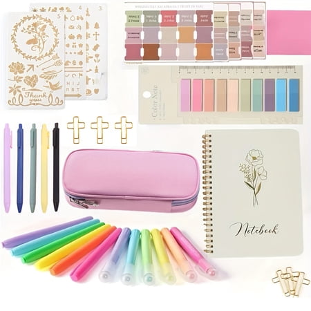 Bible Study Kit for Women Bible Journaling Supplies Bible Accessories No-Bleed Highlighters Pens Bible Tabs Large Pencil Case Christian Gift