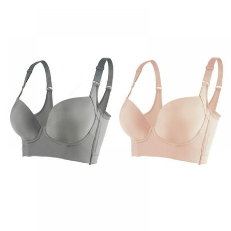 

2 Pack Women s Seven-breasted Full-cup Push Up Bra Solid Oversized Wirefree Gathered Bra Retractable Breast-adjusted Bralettes