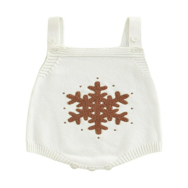 Combinaison Tricotée pour Bébé, Motif Flocon de Neige Dessin Animé, Sans Manches, Encolure Carrée, Barboteuse pour Garçons et Filles