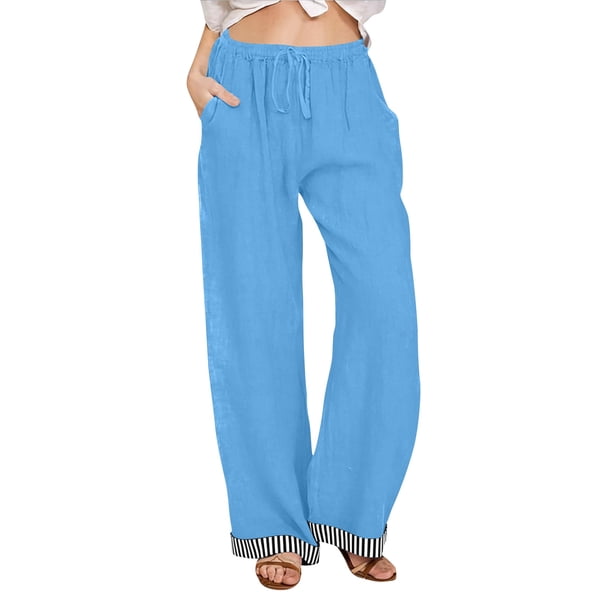 Pantalones Anchos Sueltos para las Mujeres Pantalones Rectos Sueltos Elásticos de Raya Casual con Bolsillo