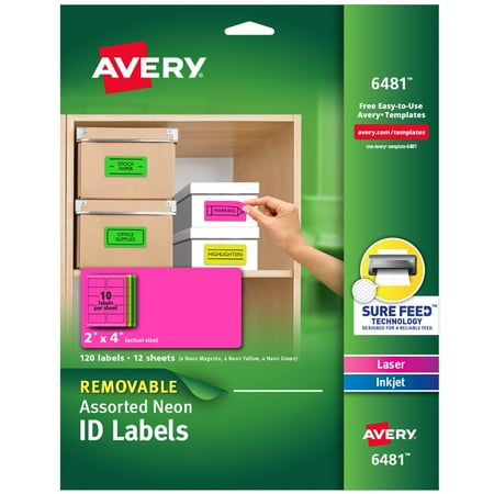 UPC: 0072782064815 | Avery Removable Multipurpose Labels  Sure Feed Technology  Assorted Neon  2 x 4  120 Labels (6481)