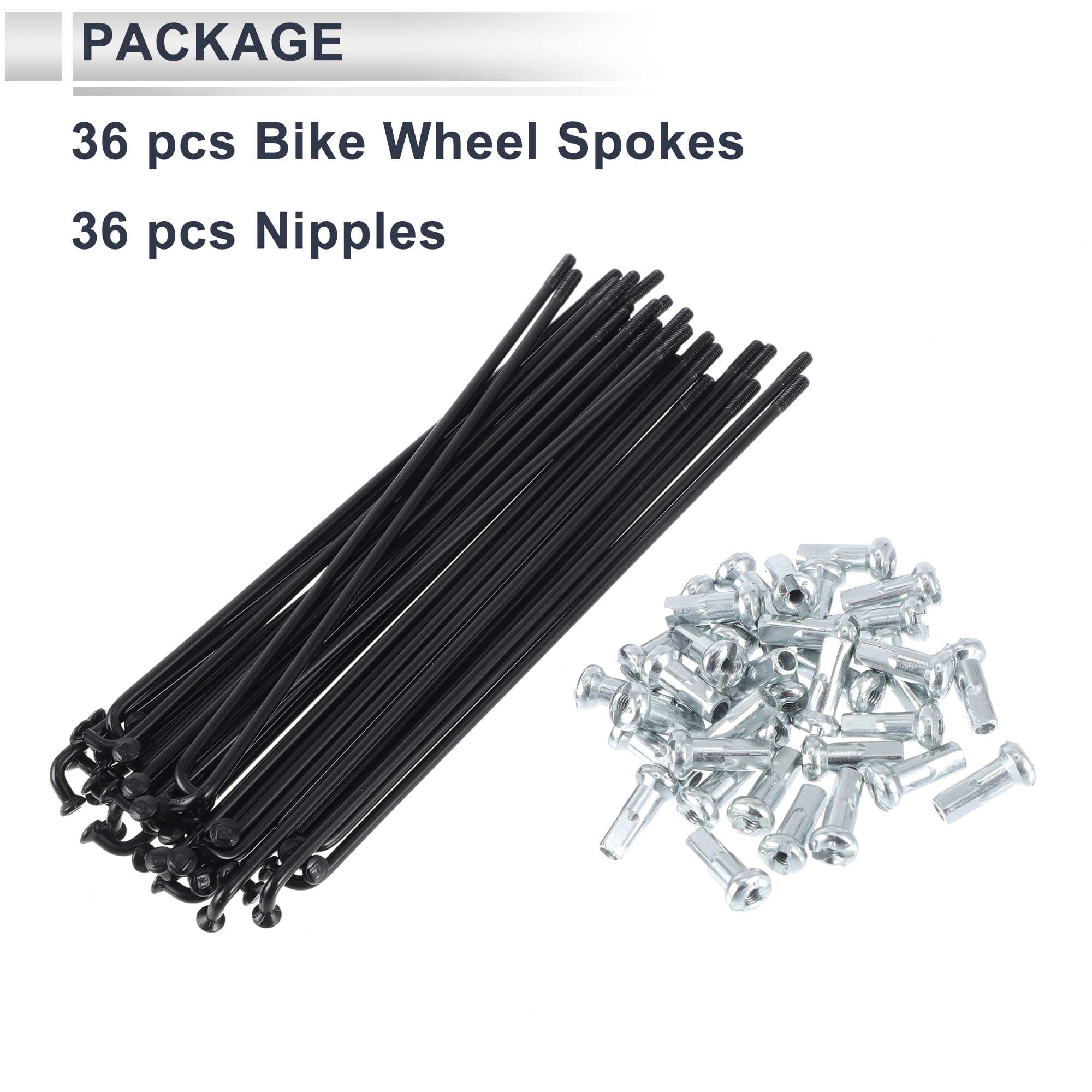 Unique Bargains 36Pcs Durable 13G Bike Wheel Spokes with Nipples 45 Steel Black 5"