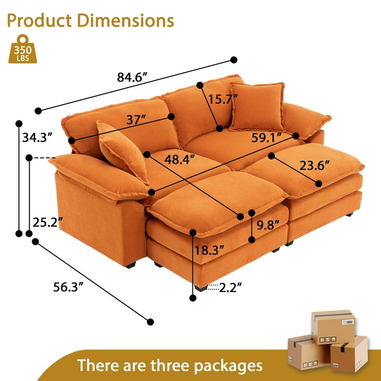 ZX Design 84.6'' Oversized Velvet Loveseat Couch, Modern