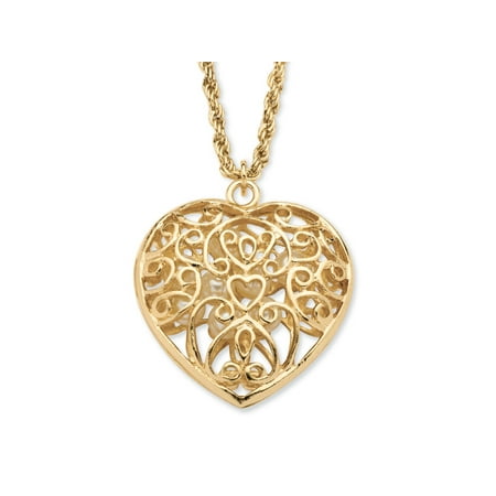 Pearl Heart Shape Pendant - Simulated Pearl Filigree Heart Pendant Necklace in Yellow Gold Tone