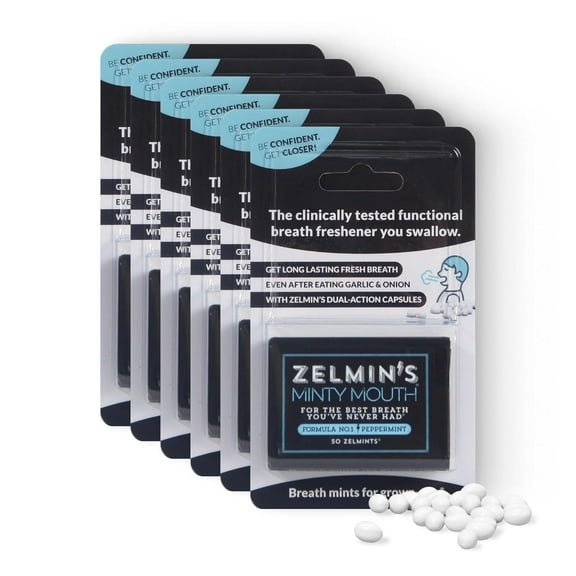 Zelmin's Minty Mouth Breath Freshener - (5 Pack) Long Lasting Bad Breath Treatment for Adults, Instant Freshness Helps with Dry Mouth, Natural Breath Mints for Travel, Alcohol-Free, Keto, Gluten-Free