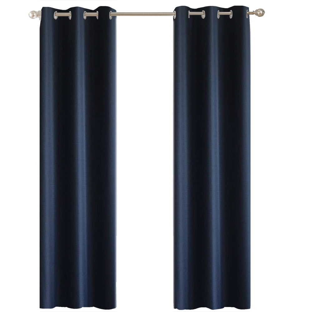 Mainstays Olan Navy Blackout Curtain Panel Pair, 2-Pack, Grommet Top, Textured Solid, 37" x 84", Room Darkening Drapes for Bedroom