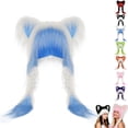 thumbnail image 2 of Women's Hats & Caps Furry Animal Ear Braided Plush Warm Winter Cosplay Hat Winter Hats for Women Blue One Size, 2 of 6