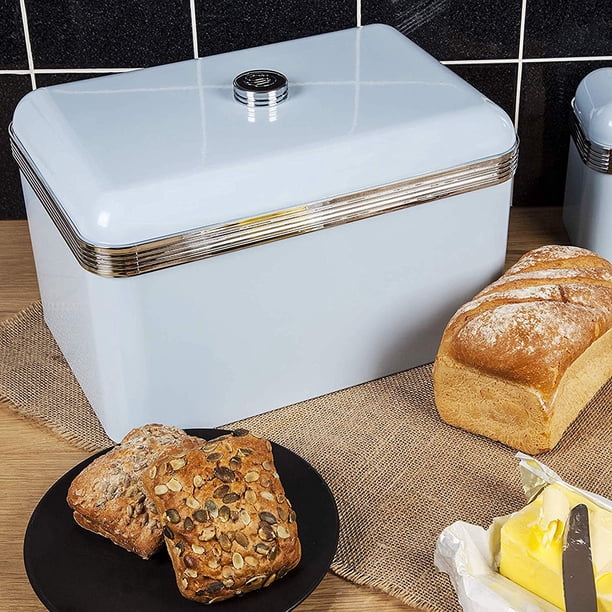 Swan Blue Retro Bread Bin, Color-Coated Metal, Large Storage, H22