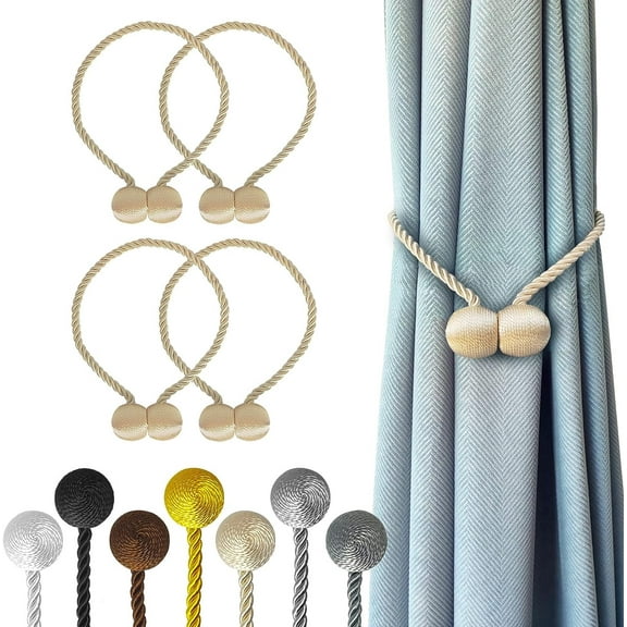Magnetic Curtain Tiebacks Beige 4 Pack, Curtain Tiebacks Buckles Holdbacks Holders Hooks Clip for Home Bedroom Office Decorative Thick or Thin Curtain