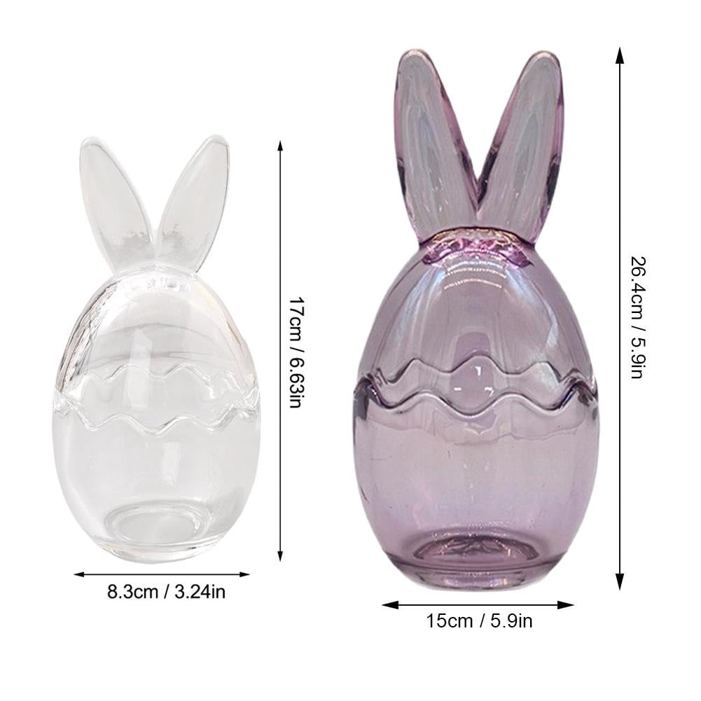 2 Pcs Easter Bunny Ears Glass Candy Jar - Clear Egg Shaped Storage Jars with Removable Lids, Decorative Food Container for Party Treats, Candles & Home Pantry Organization