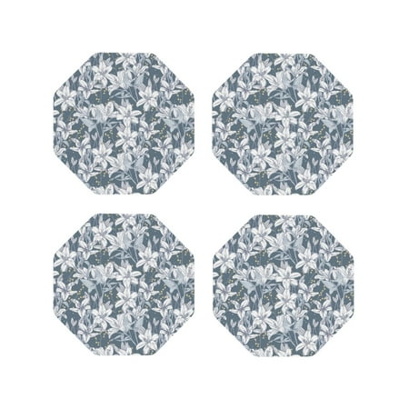 

Leather Coasters Set of 4 - Lilies Flowers Retro Lightweight Non-Slip Drink Coasters for Desk Anti-Scalding Desk Cup Coasters for Office Table Decor Octagon