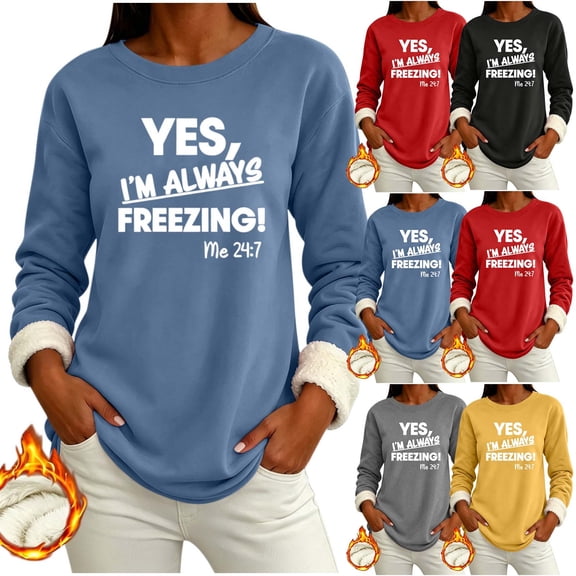 YanHoo Fleece Sweatshirt for Women Trendy Letter Print Crewneck Pullover Tops Fall Casual Loose Fit Sweatshirts