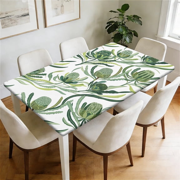 YESAD Waterproof Fitted Rectangle Tablecloth With Elastic Edge, Wipeable Table Cover For 6 Ft Tables, Perfect For Outdoor Picnic & Camping,30x48in,Green-Protea