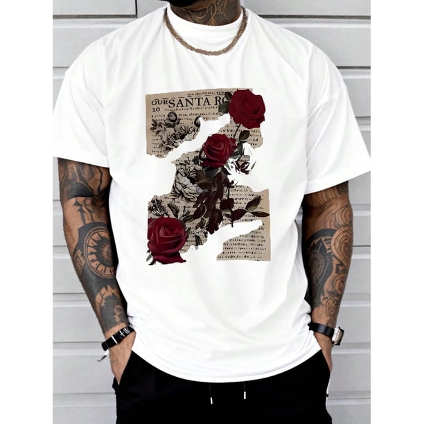 Men's Skull Print Round Neck Short Sleeve T-shirt, Gothic Casual Fashion Graphic Loungewear Pajamas Top For Summer Tee For Adult, Men, Women, Teen, Teenager, Adolescent, Youth