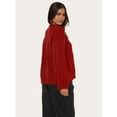thumbnail image 3 of Women'S Tie Front Cropped Cardigan Sweater V-Neck Open Front Sweater Crochet Cable Ribbed Knit Top Red M, 3 of 6