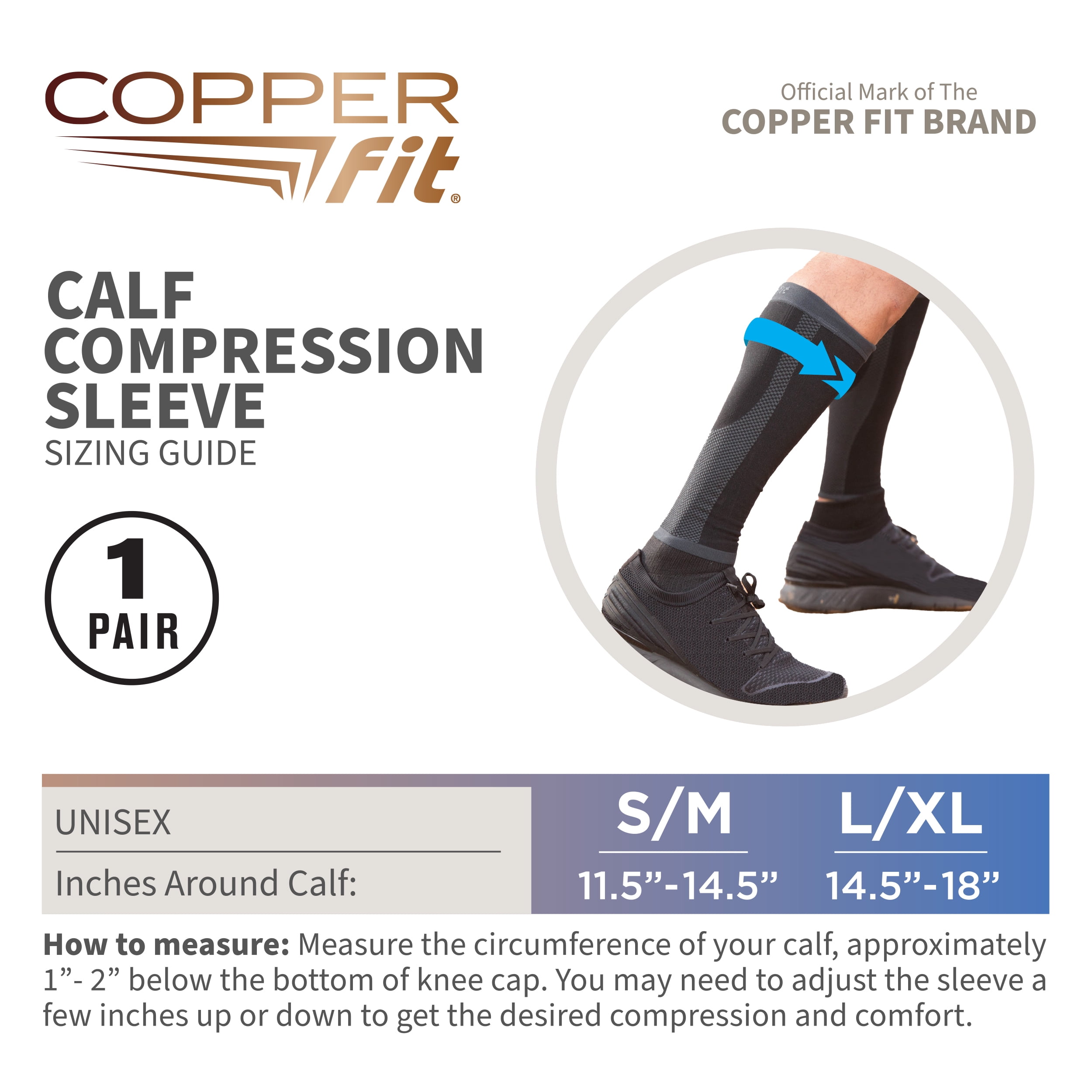 Copper Fit Compression Calf Sleeve, L/XL