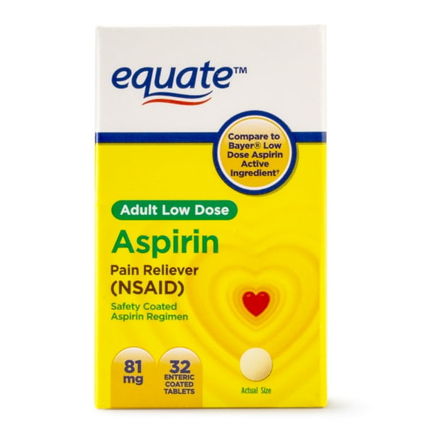 Equate Low Dose Aspirin Enteric Coated Tablets, 81 mg, 32 Ct