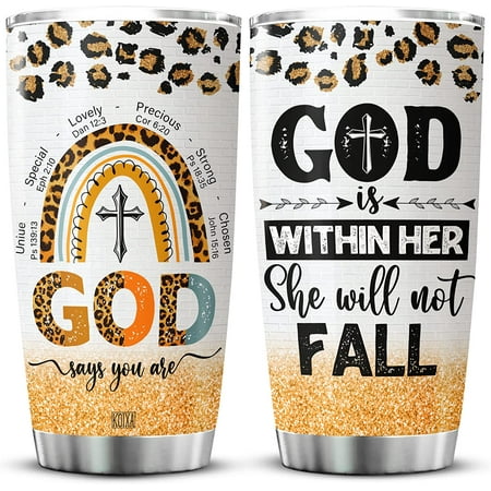 

God Says You Are Tumbler With Lid 20oz Christian Gifts For Women Faith Theme Gifts God Is Within Her She Will Not Fall Stainless Steel Coffee Cup 20oz Glitter Leopard Rainbow