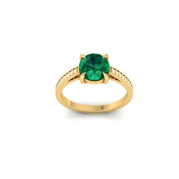Green Emerald and Moissanite Solitaire Engagement Ring with Accents for Women, 14K Yellow Gold Plated