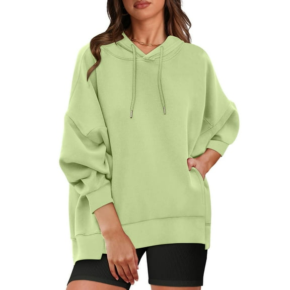 QUINDOS Womens Hoodies Drop Shoulder Womens Sweatshirts Casual Long Sleeve Plain Crew Neck Pullover Tops