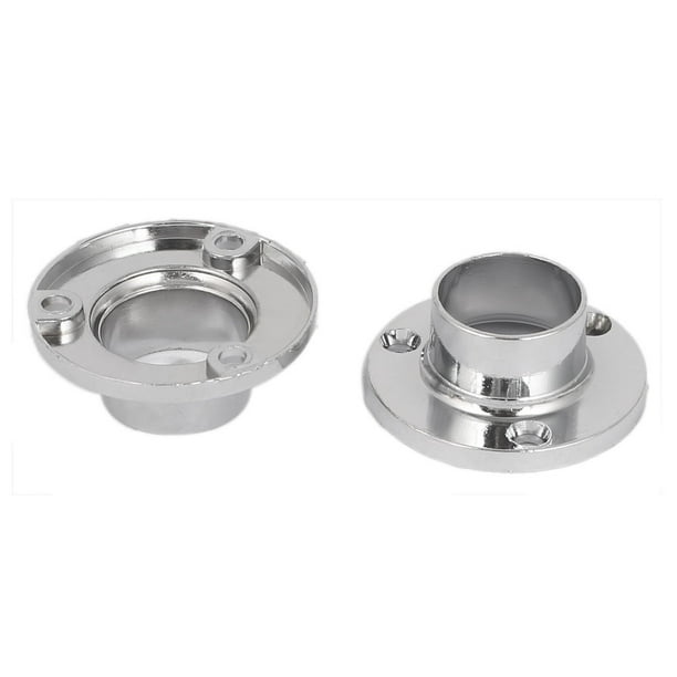 Wardrobe Round Pipe Closet Rod Flange 20mm Dia Silver Tone 2pcs
